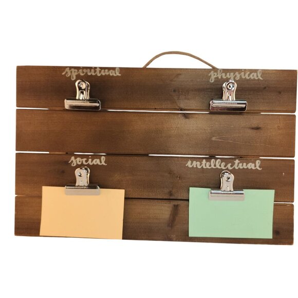 Wood Wall Hanging Organizer Clipboard Sign Spiritual Social Physical Intellectua - Picture 1 of 12